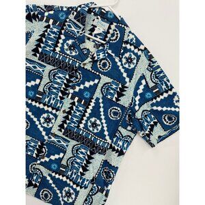 Vtg Kole Kole Hawaiian Shirt Mens XL Blue Tribal Geometric AOP Camp Beach